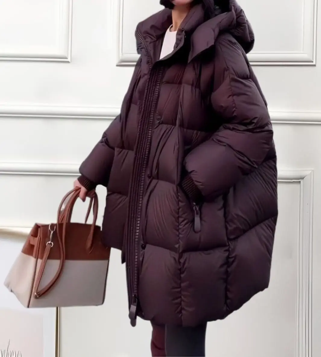 

New Style Fashionable Thick and Warm Mid-length Loose-fitting Down and Cotton Coat for Autumn and Winter Seasons