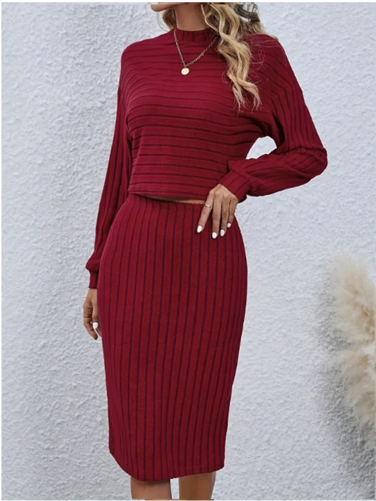 Winered Long Sleeved Hip Skirt Set Women\'s Simple Fashion Street Office Lady Spring Autumn Clothes Set