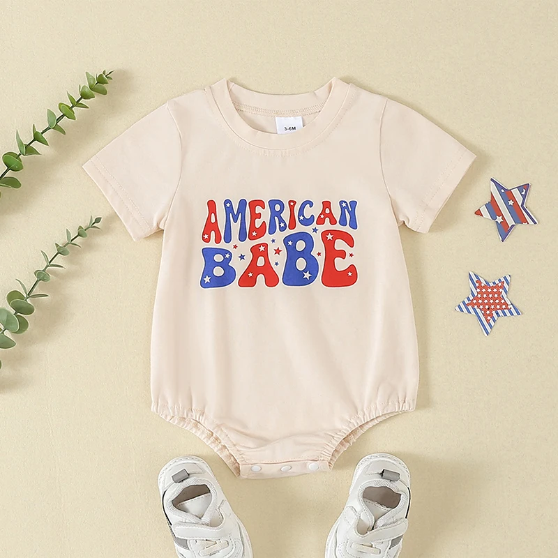 

Baby Independence Day Romper Infant Short Sleeve Crewneck Letter Print Casual Cute Romper