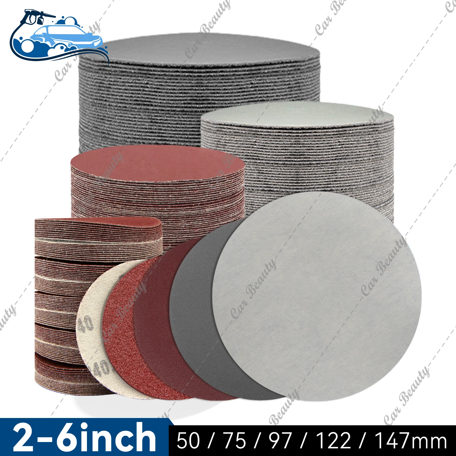 2 3 4 5 6 inch Car Polishing Sandpaper Round Dry Sanding Paper Hook and Loop Adhesive Sanding Discs No Hole Grit 60-5000