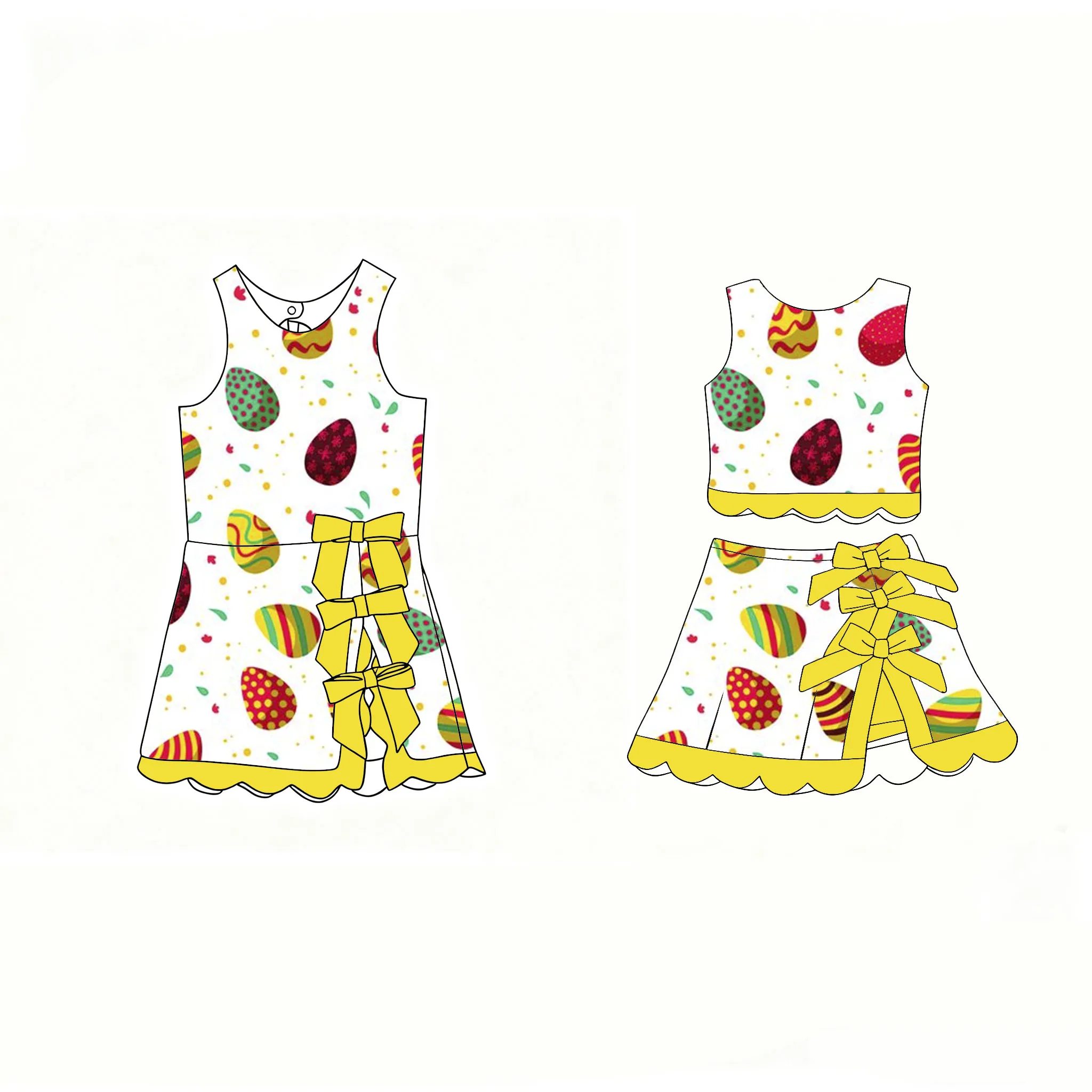 

Детское платье без рукавов для девочек/комплект из двух предметов, милое яйцо/кролик/ цыпленок, декор с бантом и рюшами по подолу, детский очаровательный праздничный наряд