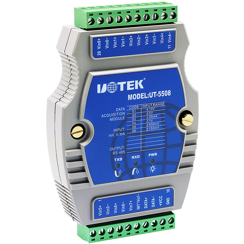 UOTEK Analog Input Module 8-CH Differential 2-CH Single End Mode Jumper Wire Selection Remote Data Acquisition Module UT-5508