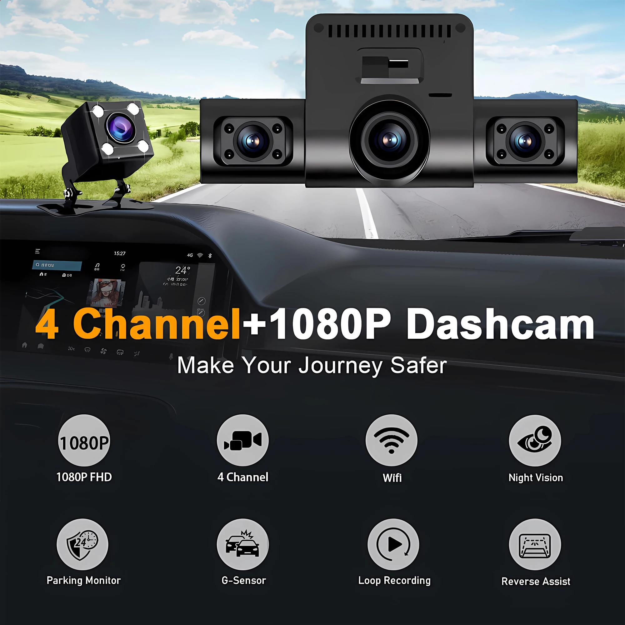 360°Auto Car Camera 1080P Video Recorder 3/4 Lens WIFI DashCam for Car DVR Black Box Night Vision Dash Cam 24H Parking Monitor