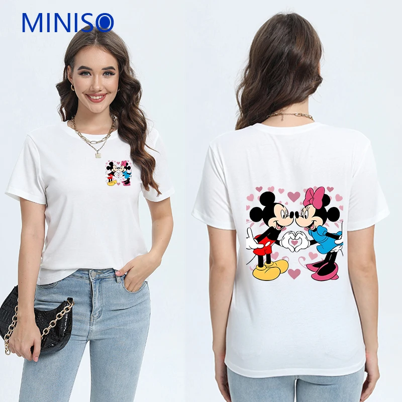 

Cartoon Clothes Trends Custom Disney Mickey Minnie Printed Trends 2025 Loose Top Ladies Plus Size Woman Clothing Black t-Shirt