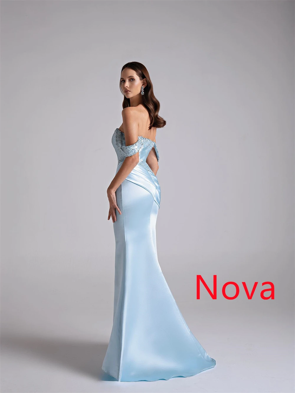Vestidos de celebridades de satén azul elegantes de sirena personalizados, encantador vestido de noche con hombros descubiertos, vestidos sexis para ocasiones especiales