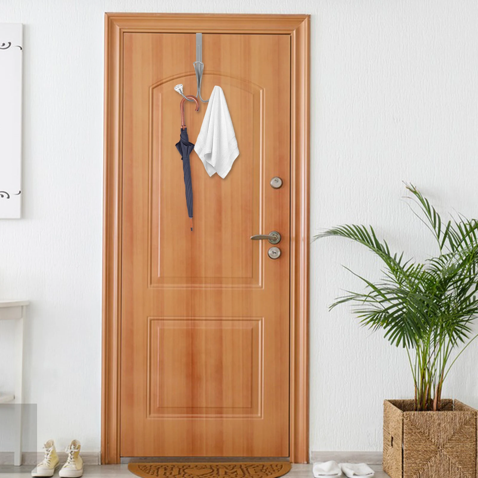 

2pcs Over The Door Hooks Towel Hanger Coat Hook Space-Saving Organizer Easy Install No Drilling For Bathroom Bedroom Door