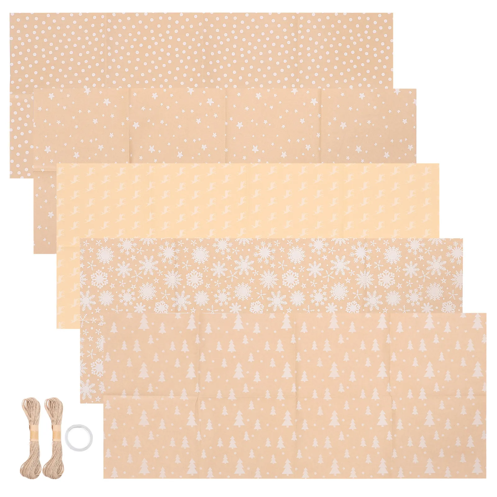5pcs-gift-wrapping-paper-christmas-vintage-style-kraft-to-cut-for-party-favor-and-present-packing-christmas-wrapping