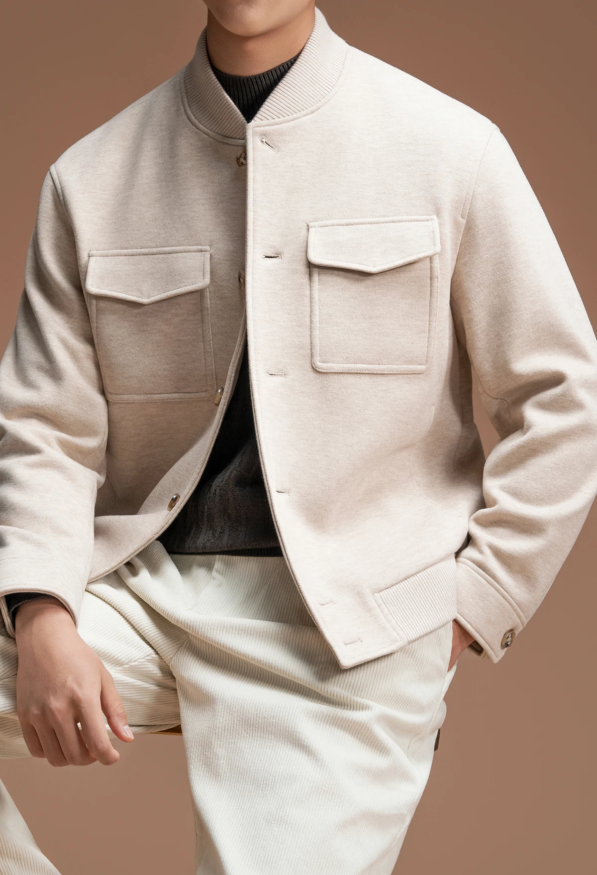 سترة رجالية جديدة للربيع والخريف، سترة كاجوال خفيفة فاخرة وبسيطة بياقة واقفة