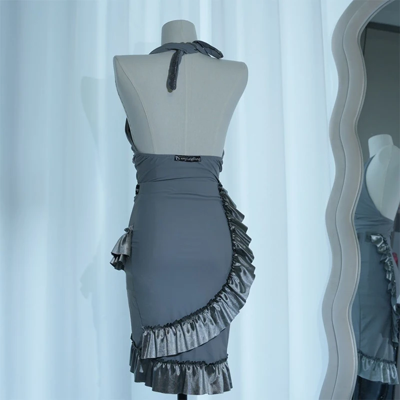 Crianças vestido de dança latina grils sem mangas saia de renda cha-cha samba salão valsa dança moderna palco desempenho traje