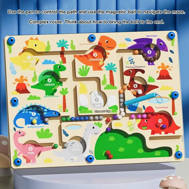 Magnetic Color Maze Toy Dinosaur Magnet Maze Board For Kids English Words Design Number Counting Desktop Game For Boys