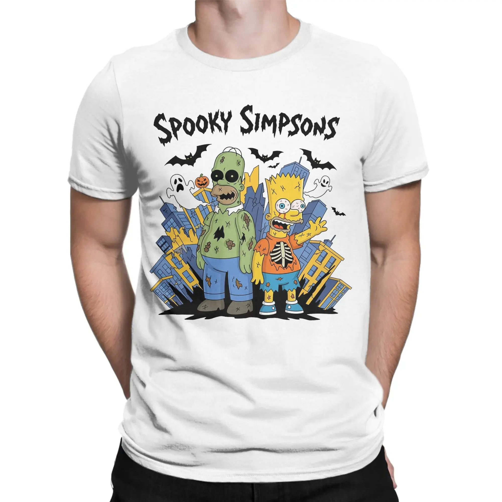 

Винтажная футболка с изображением симпсона и моностроса для семьи на Хэллоуин, мужская футболка с круглым вырезом, футболка с короткими рукавами, классическая одежда
