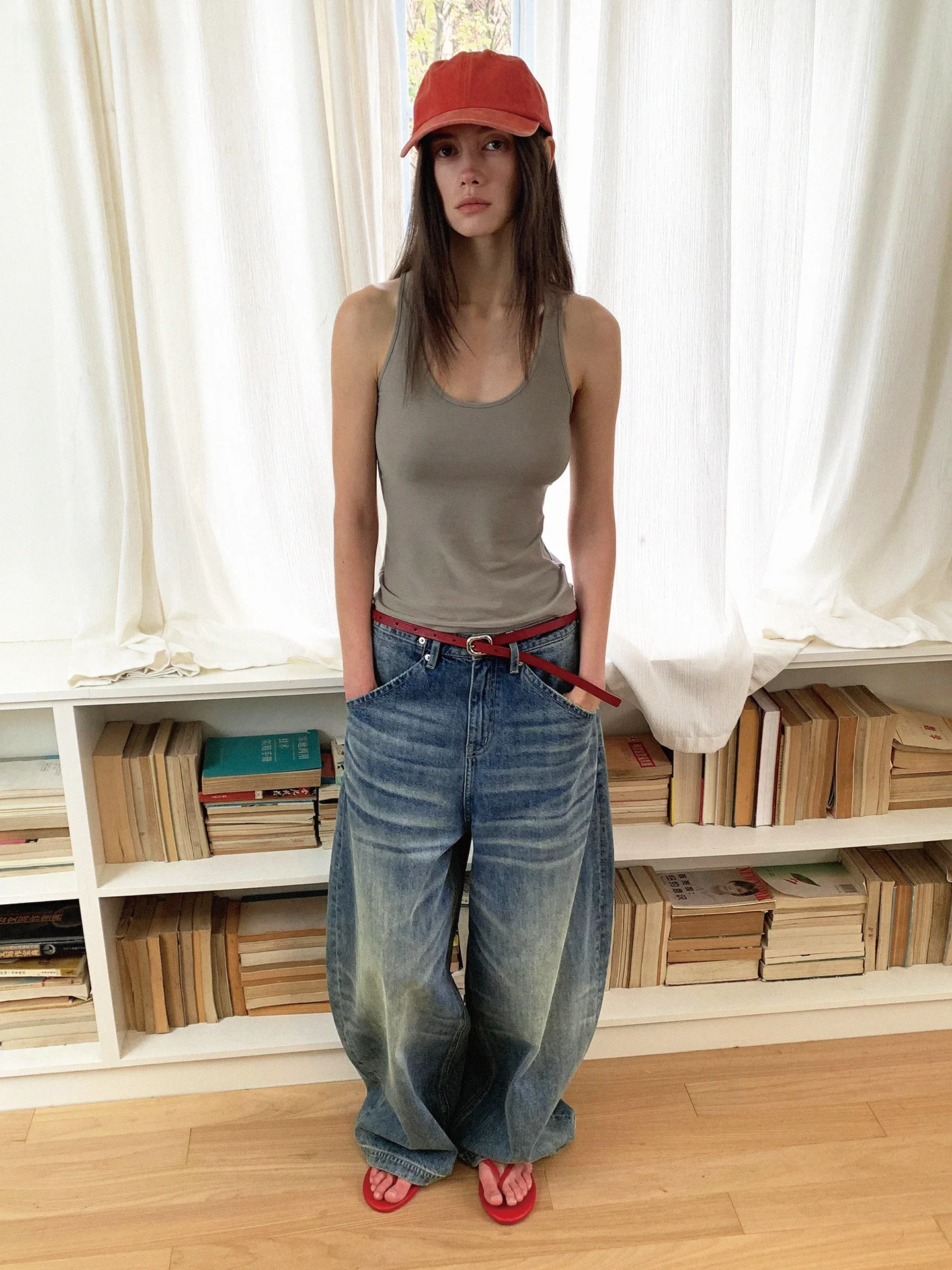 

Современные ретро-джинсы с эффектом потертости, ручной работы, широкие, с низкой посадкой, из хлопкового денима, классические, свободного кроя, для женщин