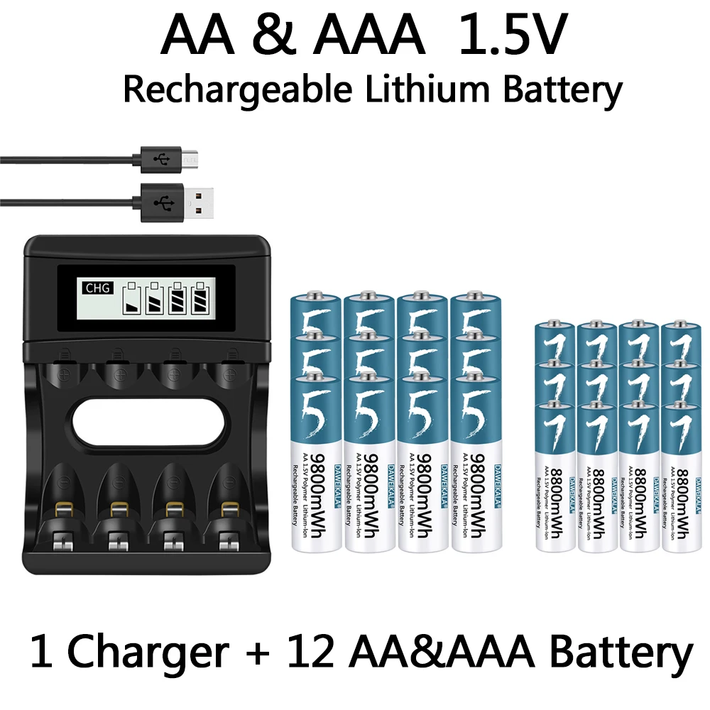 100% oryginalny akumulator AA/AAA 1.5V polimerowy akumulator litowo-jonowy 1.5V AA/AAA bateria z ładowarką USB