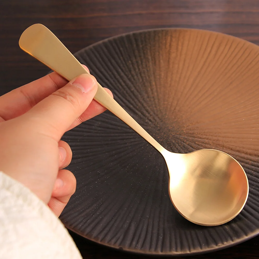 

2 Pcs Copper Spoon Simple Porridge Spoons Dining Soup Ladle Mixing Serving Brass Travel Home Supplies Sauce Accessories