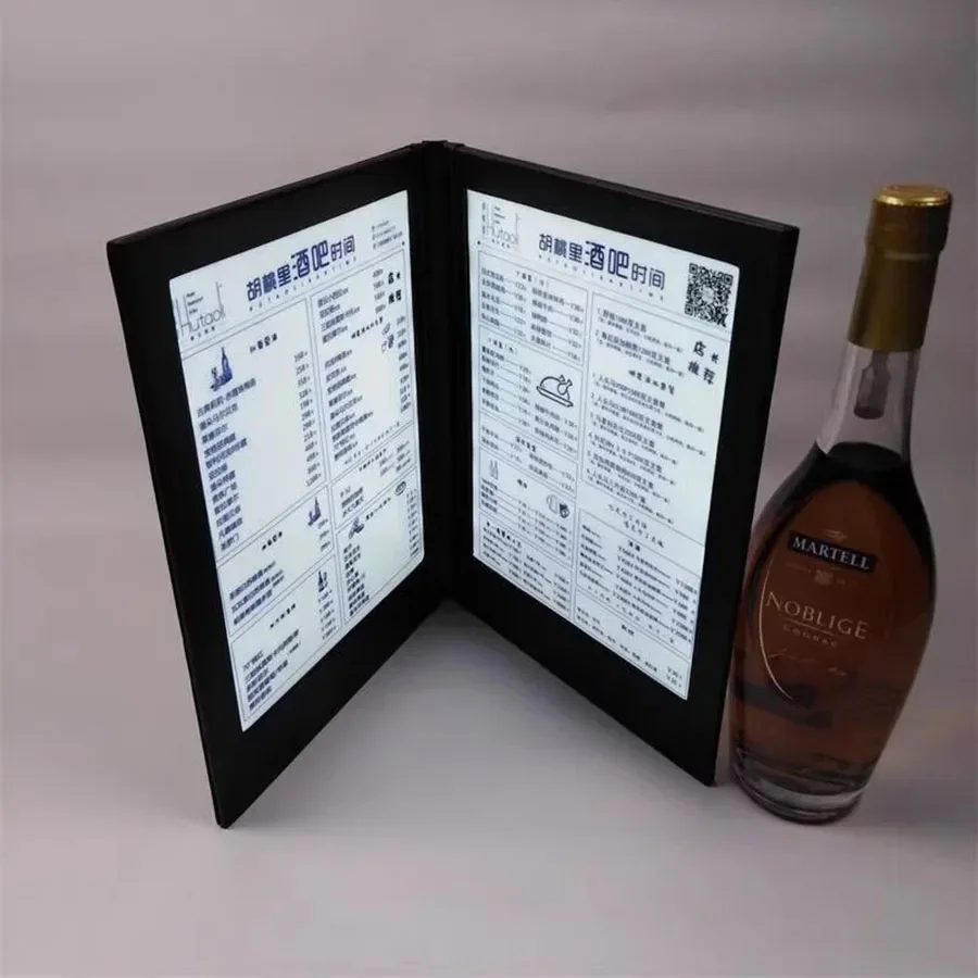 Rechargeable Two Pages Leather Illuminated LED Menu Cover Holder Restaurant Bar Nightclub Book Led Backlit Folded Menu Holder