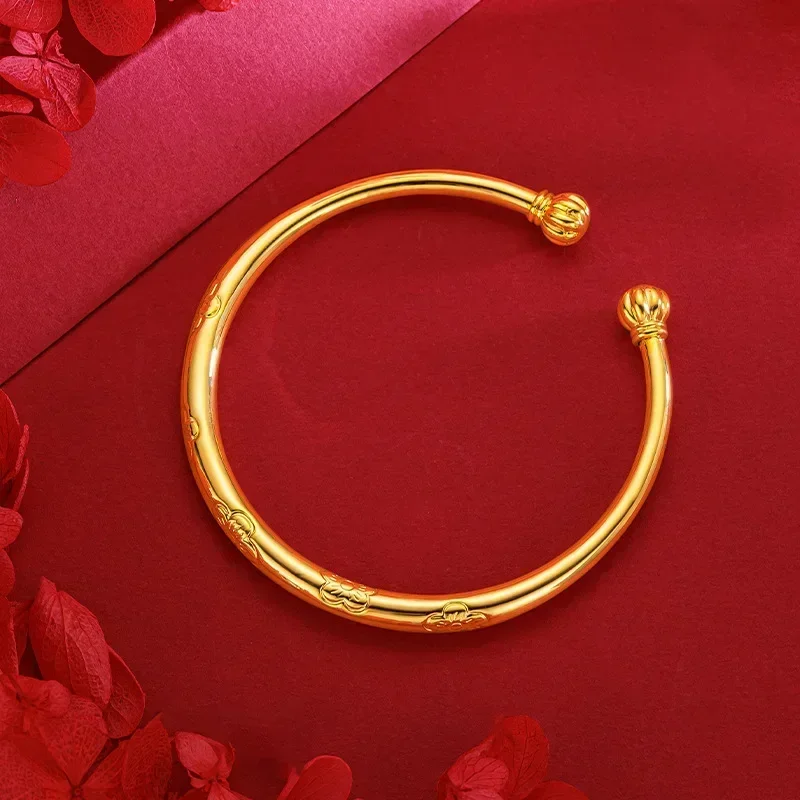 

9999 Real Gold 24K New Chinese Pumpkin Head Plum Blossom Bracelet, Gold Color Adjustable Plum Blossom Women's Bracelet