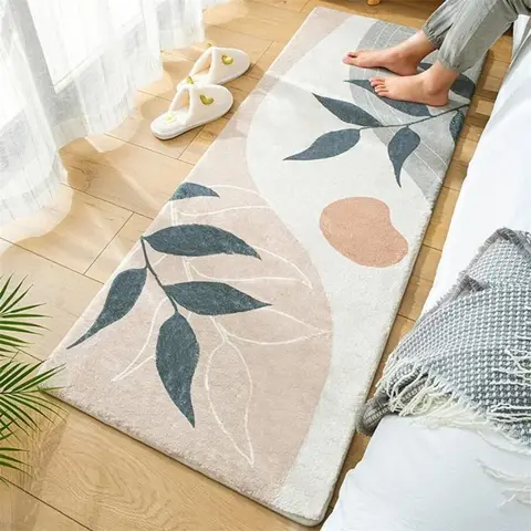 Bedroom Home Carpet Bedside Rug Decoration Living Room Soft Door Mats Leaf Print Fluffy Plush Floor Mat Shaggy Alfombra 양탄자