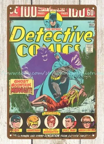 outdoor home kitchen wall art 1974 Detective Comics metal tin sign