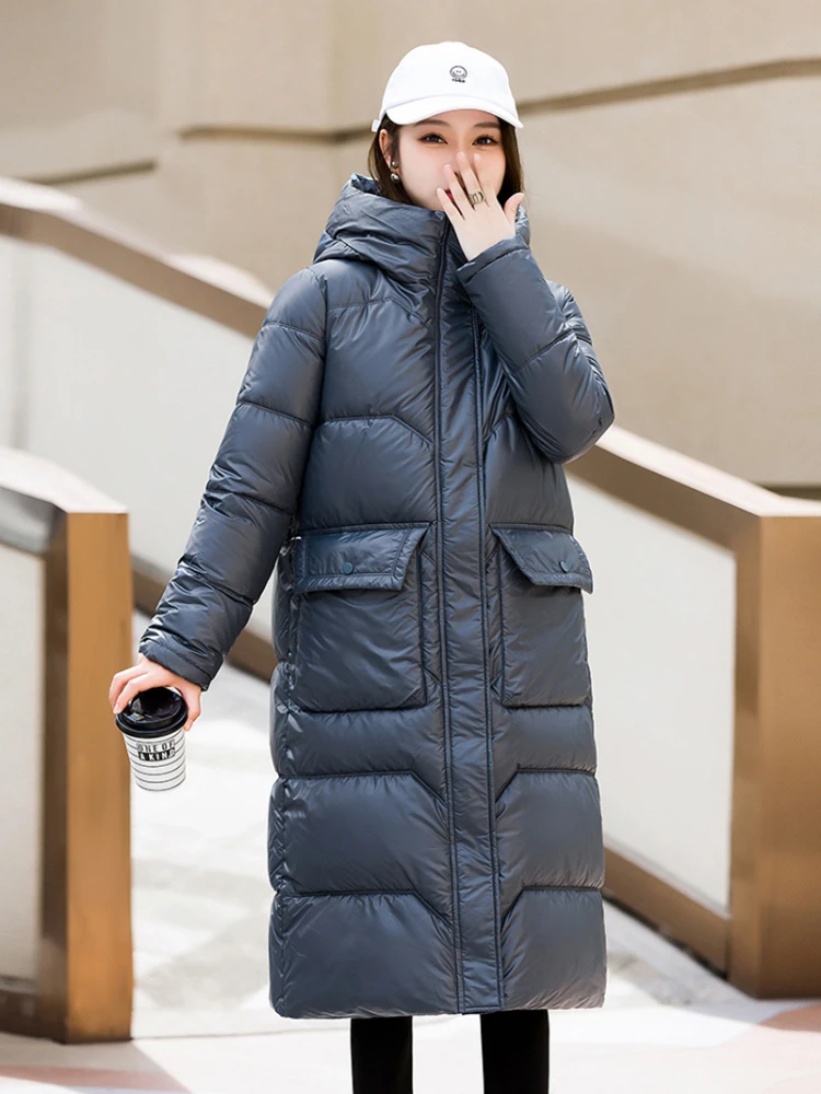 

New Womens Down Cotton Jacket Winter Warm Large Pocket Coat Thicke Long Cotton Jacket Hooded Parka Overcoat JJ567