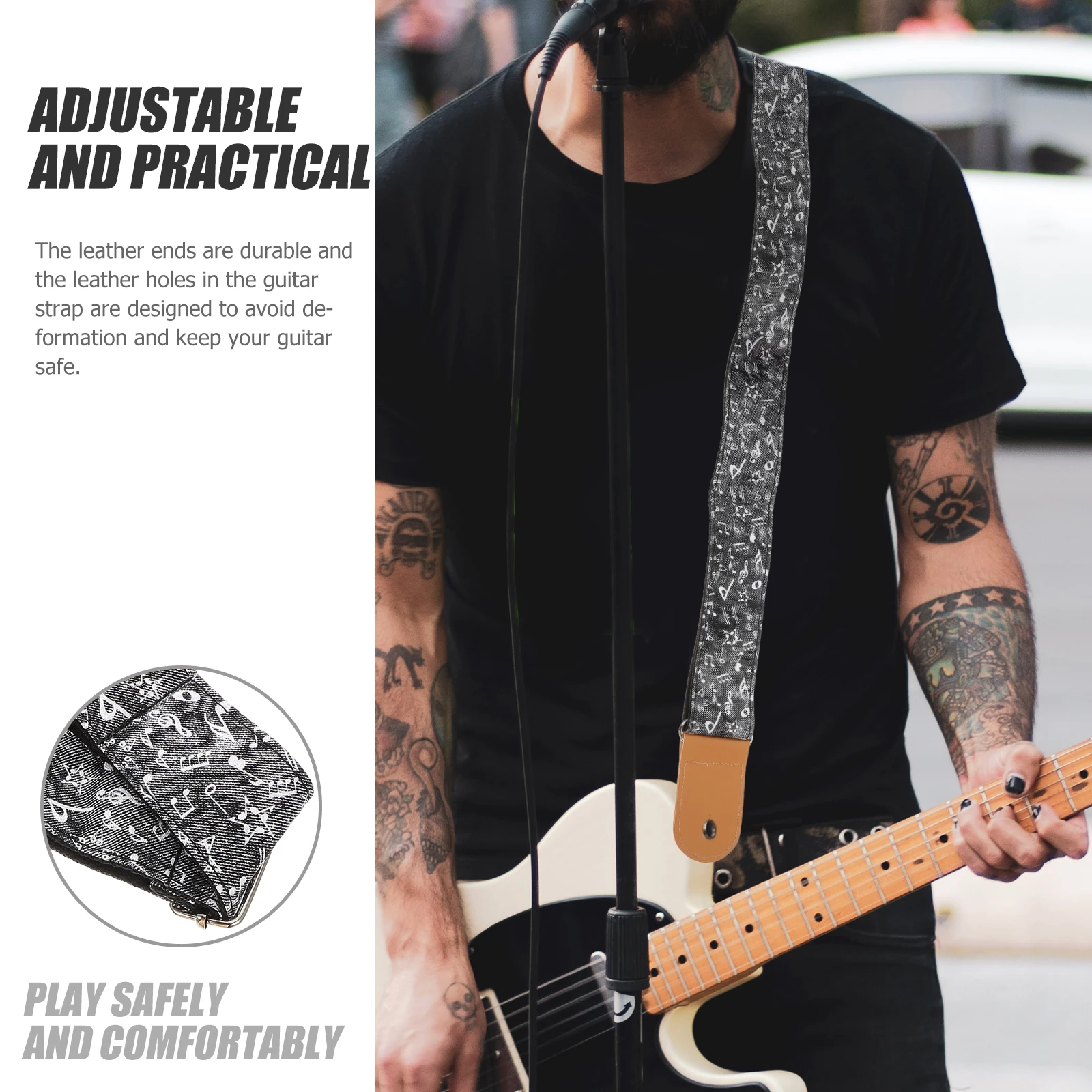 

Adjustable Guitar Shoulder Belt Ends Comfortable Edges Wide Application Nylon Guitar Strap Gift
