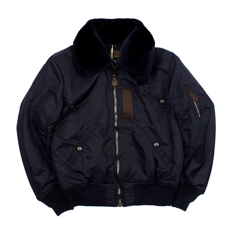 B-15 Bomber Jacket for Men Detachable Wool Collar Oversize Thicken