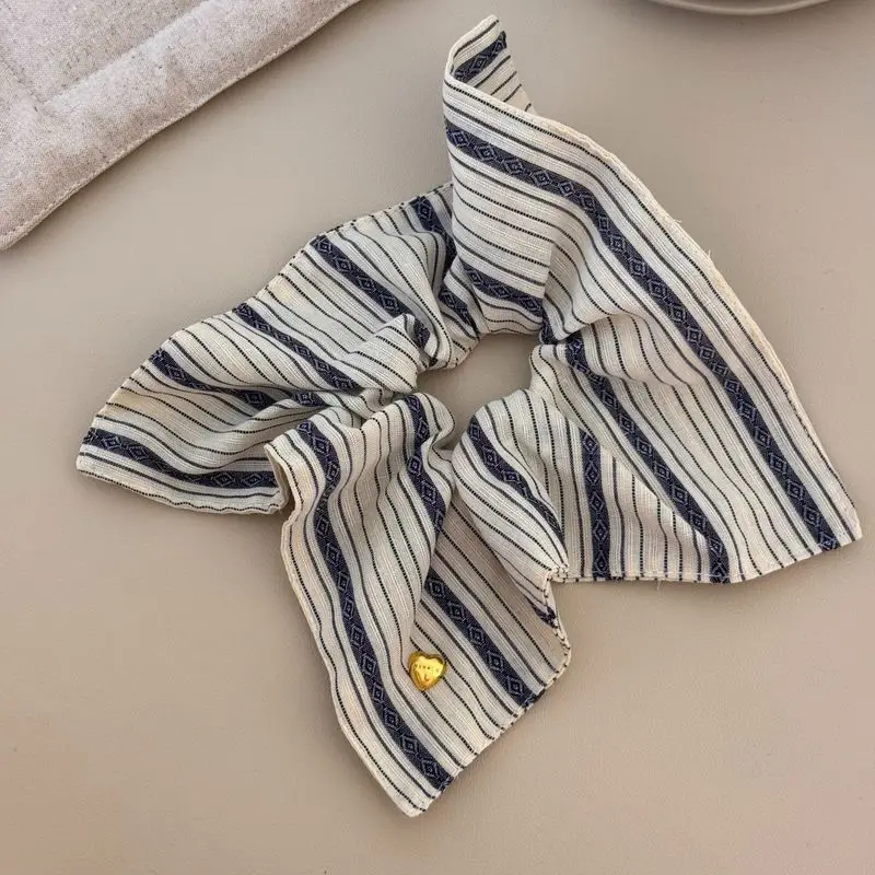 1pc Forest style retro striped square large intestine hair ring square scarf hair rope new style tie head rubber band image 6