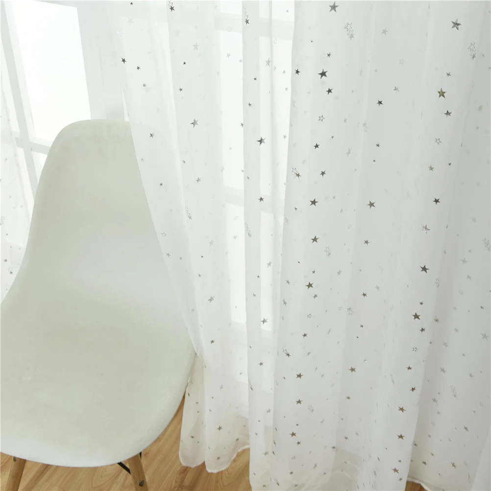

1pcs Silver Star Sheer Curtains Polyester Fiber Light Filtering Sunscreen Window Tulle for Bedroom Bathroom Home Decor