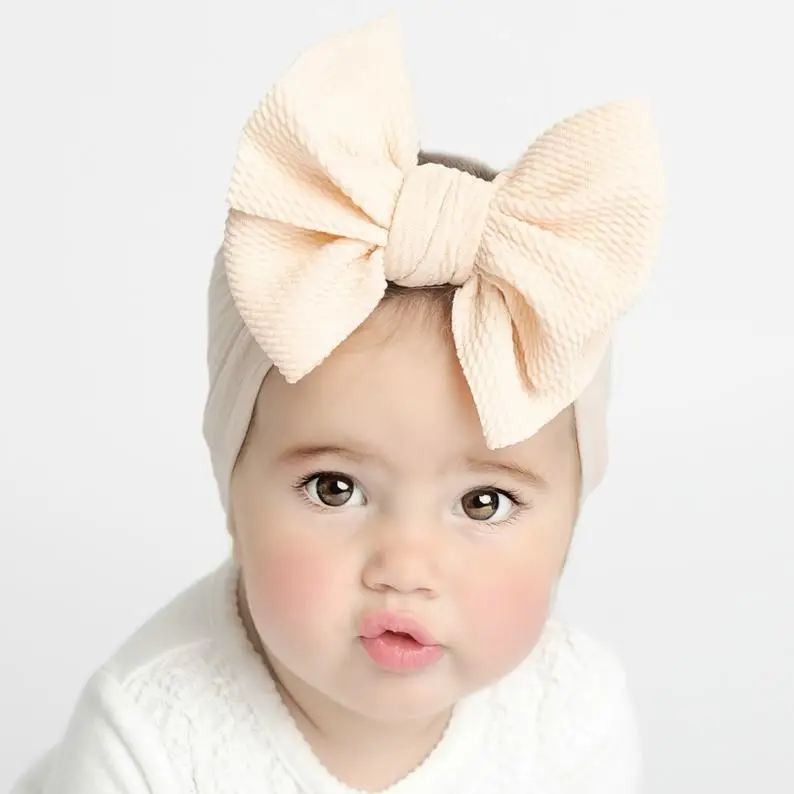 Solid Big Bow Topknot Headband for Baby Girls Elastic Nylon Hair Bands Handmade Newborn Fashion Turban Headwraps Accessories