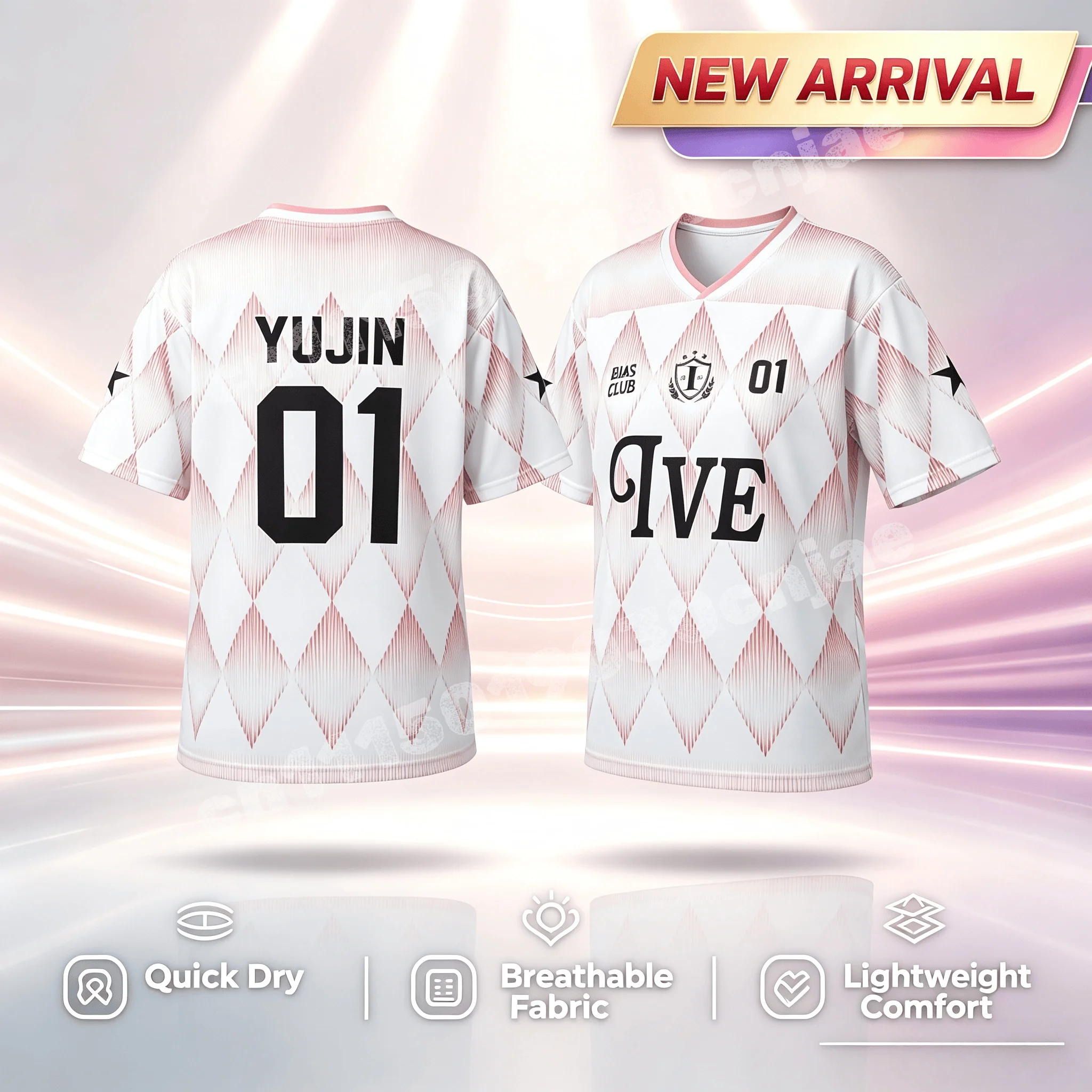 Camiseta Deportiva Ligera con Estampado de Rejilla de Diamantes Kpop IVE Yujin 01, Conjunto Familiar para Padres e Hijos, Ropa Transpirable para Fans