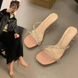 Summer New High-heeled Sandals Rhinestone Transparent Strap Crystal Heel Sandals Women  shoes  sandal