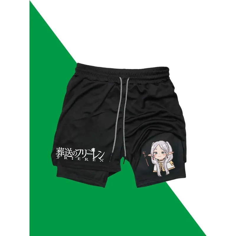 

FrierenPrint 2в1 шорты для бега и тренировок мужские компрессионные шорты для спортзала с карманом для телефона петля для полотенец спортивная спортивная одежда