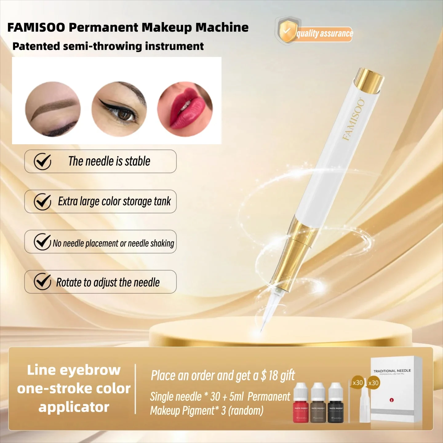 

FAMISOO машина для татуировки полуперманентного макияжа, ручка для микроблейдинга, машина для татуировки губ для подводки глаз, бровей, губ, подарок 30 игл