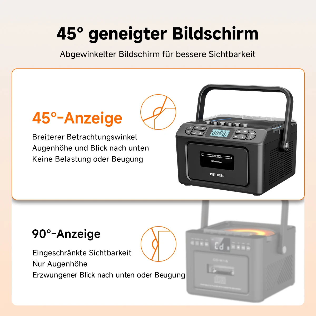 RETEKESS TR642 Multifunktionales Bluetooth-Radio CD AM FM Boombox Kassettenrekorder USB TF AUX Tragbarer CD-Player für Zuhause Geschenke – Detail 8