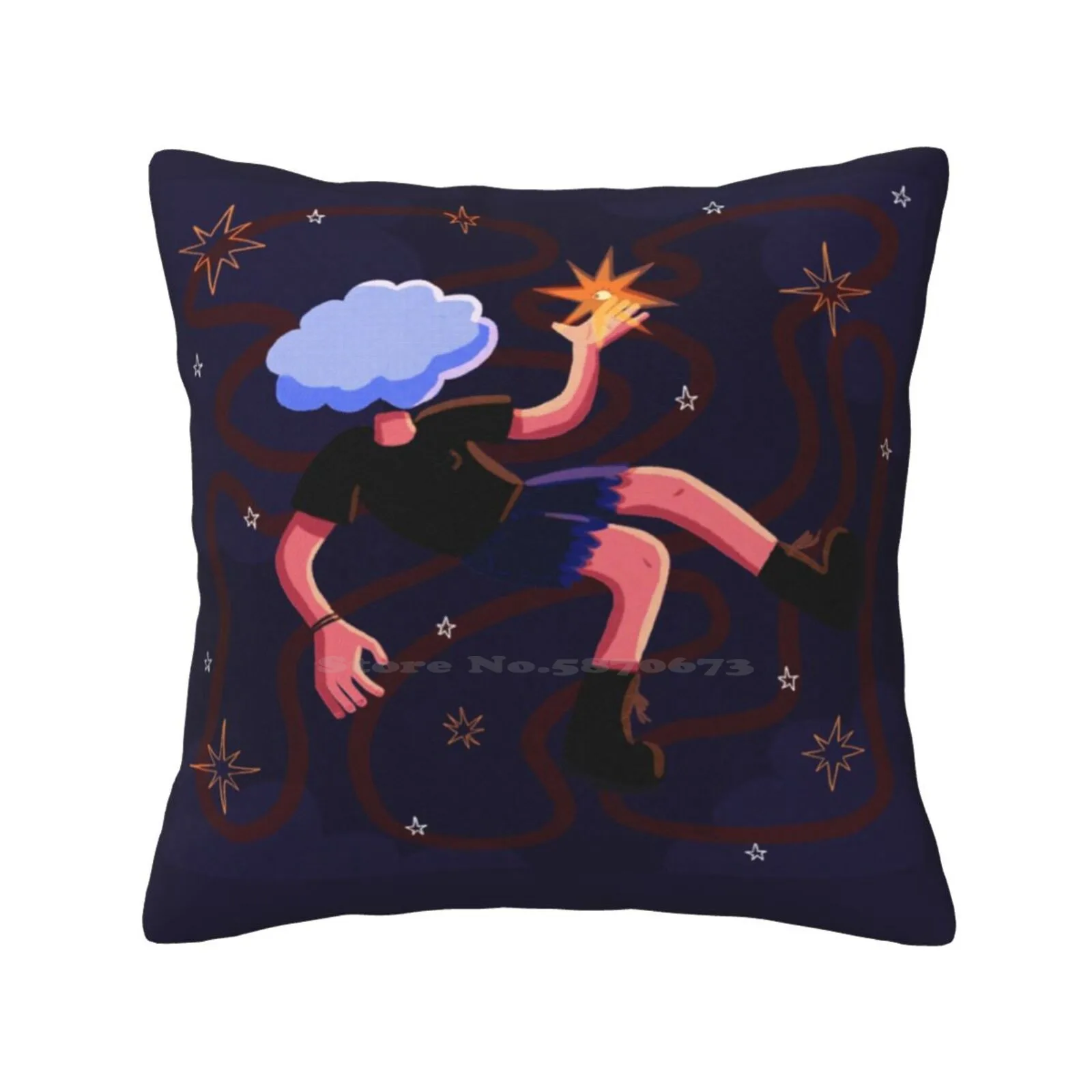 Cloud Girl Pillowslip Pillowcase Cloud Girl Stars Eye Lines Night Dreamlike Stylized Scene