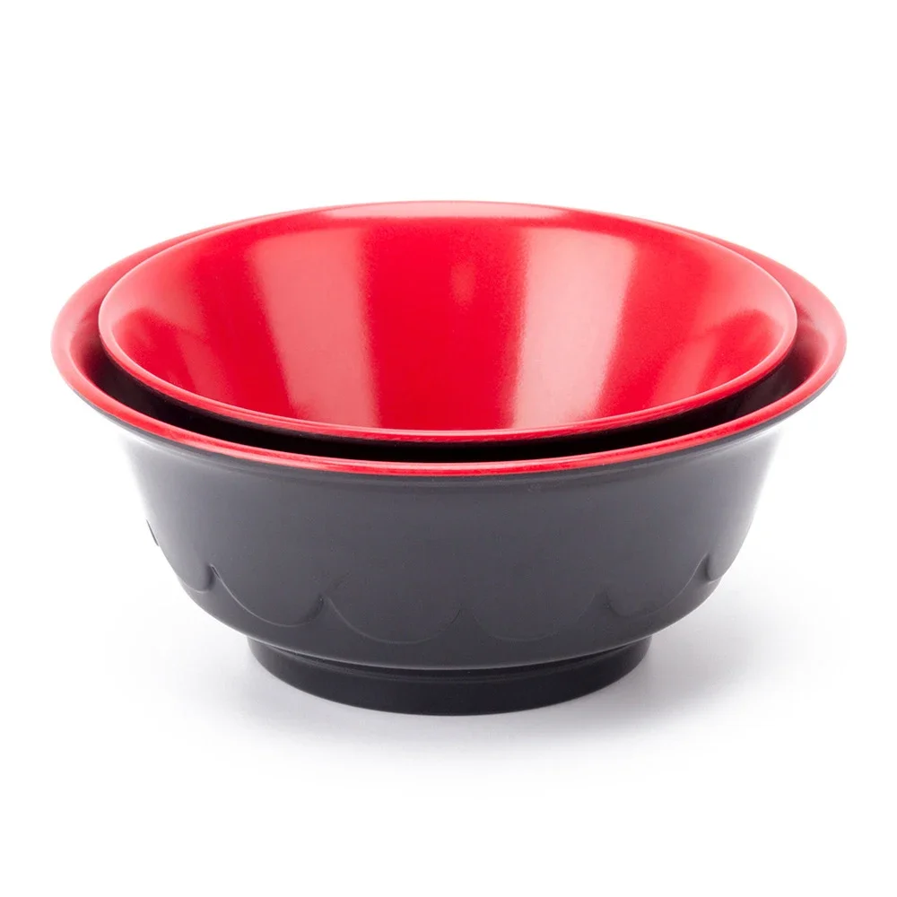 Black and Red Lotus Pattern Wide Mouth Bowl Melamine Dessert Shop Congee Powder Noodles Rice Bowl Imitation Porcelain Soup Bowl