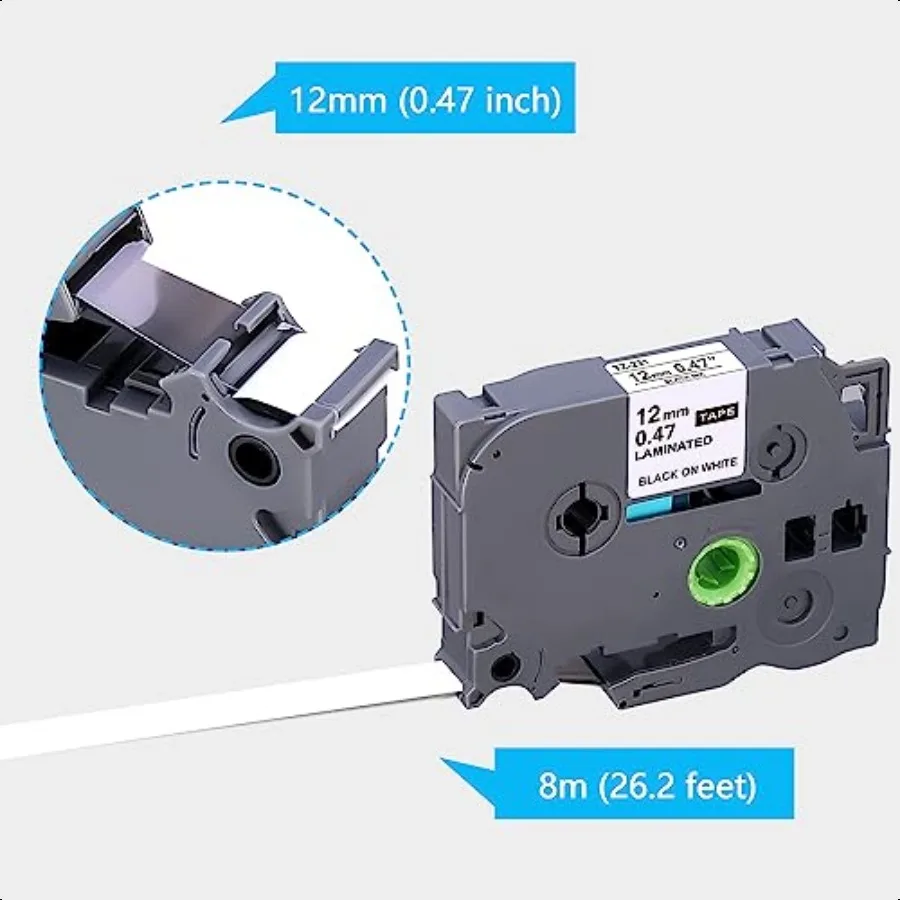 TZE231 Compatible Label Tape Replacement for Brother TZe231 TZ231 Laminated P Touch Label Maker Tape Black on White for PTD200