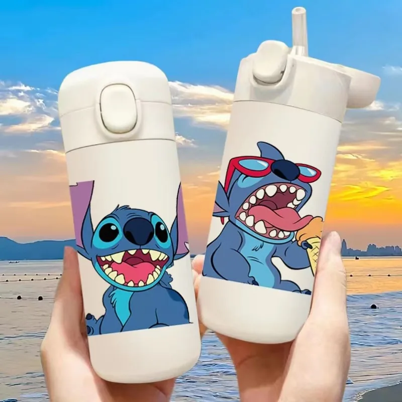 Портативная нескользящая бутылка для воды из нержавеющей стали большой емкости для студентов с рисунком Диснея и милым термосом из соломы.