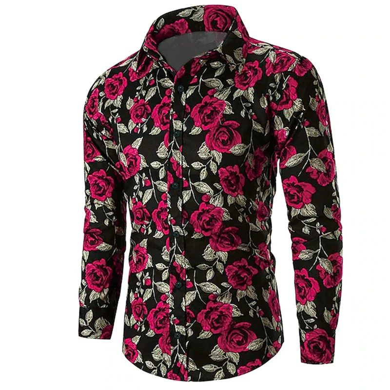 

Men's Rose Floral Shirt Casual Vacation Leisure Daily Weekend Spring Summer Autumn Winter Lapel Printed Button Shirt
