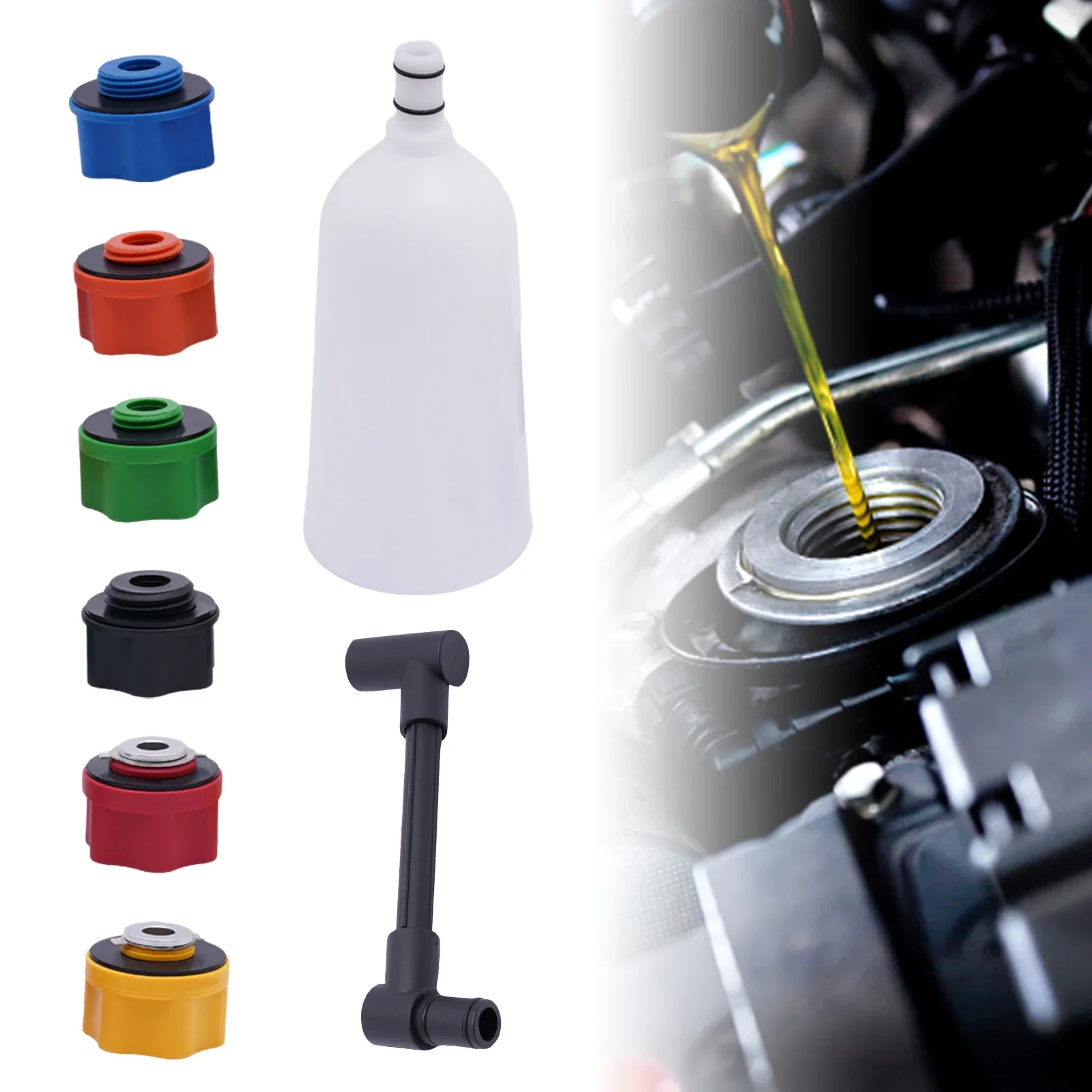 8 pezzi Kit di rifornimento e adattatore per olio motore automobilistico Set di adattatori universali Dispositivo di riempimento dell'olio per cambio olio per auto
