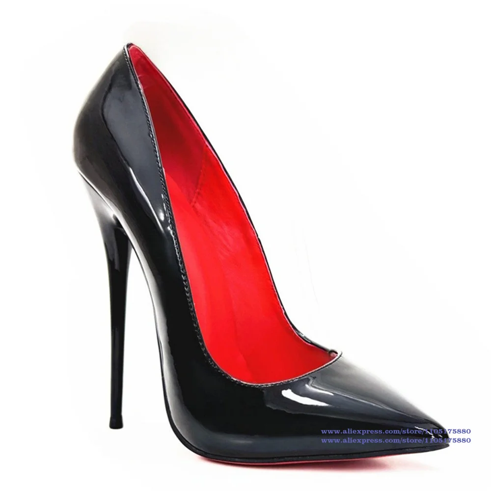 Red Lining Extreme Stiletto High Heels Patent Leather Pointed Toe Slip on Pumps Dress Party Shoes Sandalias De Mujer Verano