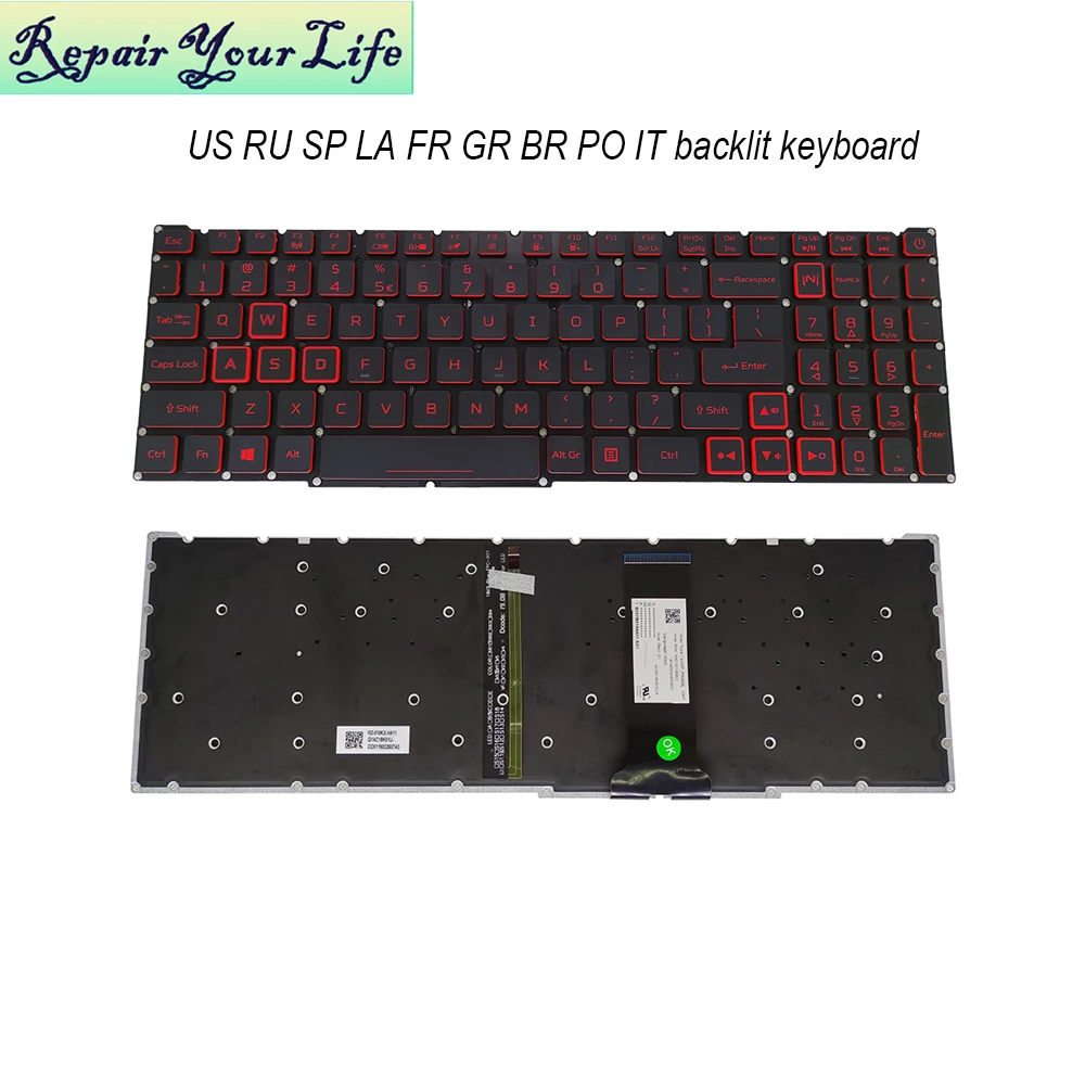 Teclado Retroiluminado para Acer Nitro Pt-br Brasil us ru An51554 An51543 An517-52 An517-51 An517-54 An715-51 Espanha la it tr gr fr
