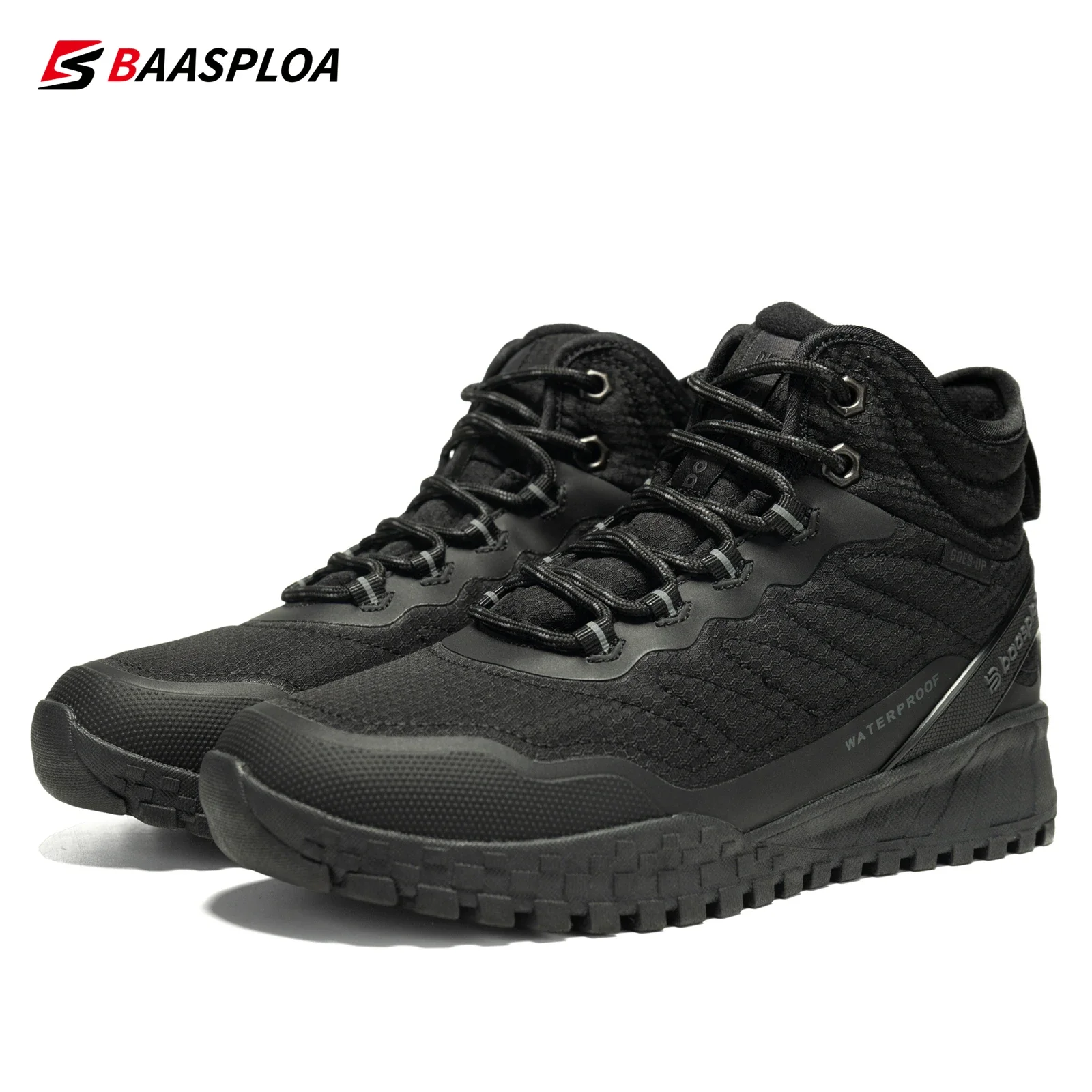 Baasploa Women Snow Boots Leather Waterproof Ankle Boots for Women Plush Warm Casual Shoes Comfort Walking Non-Slip Lace-Up