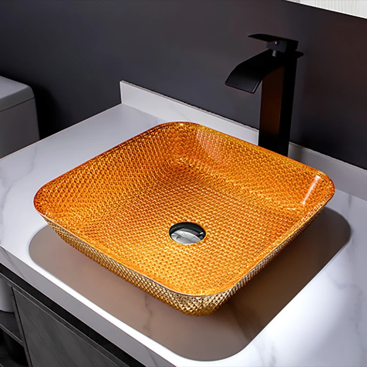 New Coming Diamond Design Electroplate Glass Sink Basin