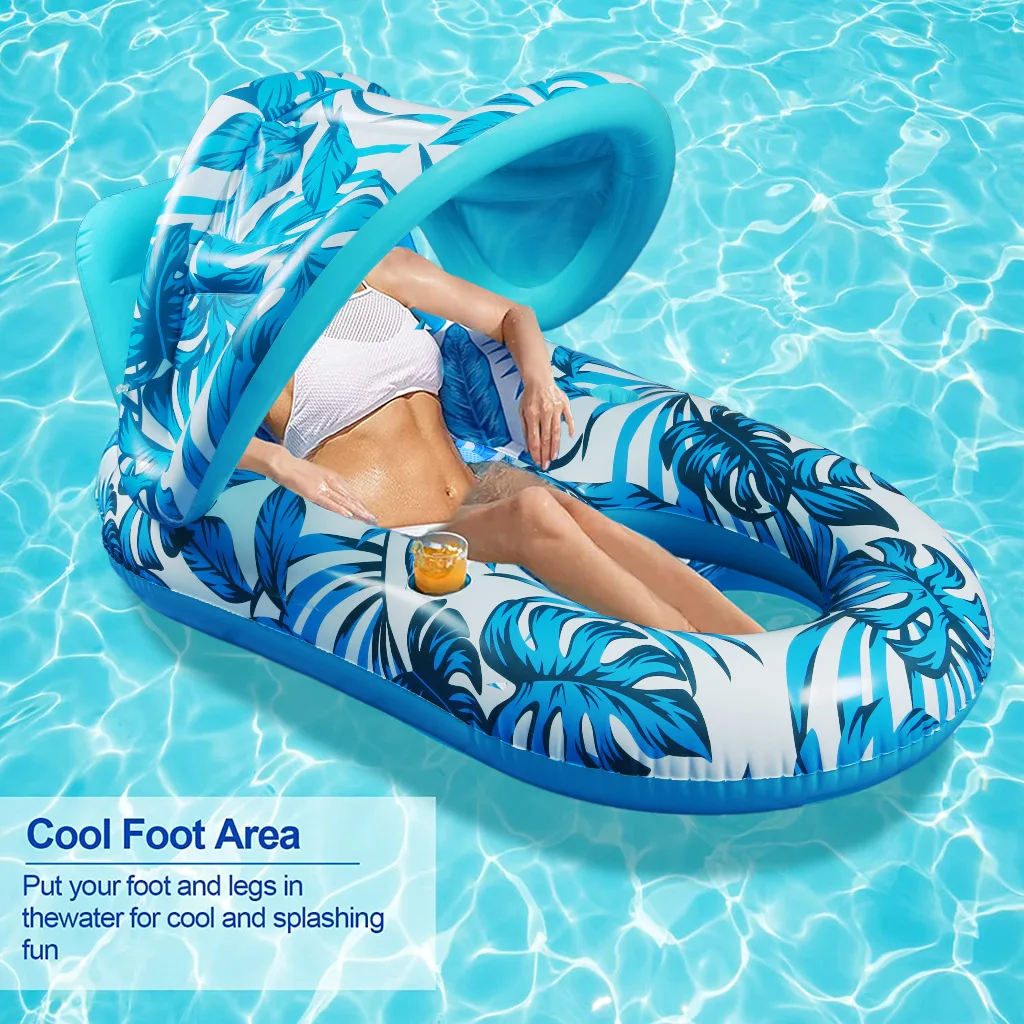 Water recliner thickened pvc inflatable floating row with awning inflatable recliner hammock adult water play