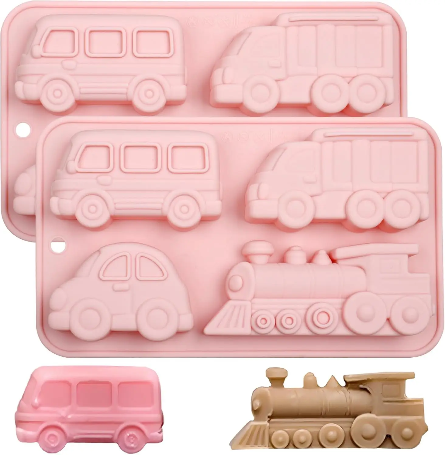 

Transportation Silicone Molds 4 Cavity Car Bus Truck Train Shaped Chocolate Molds for Jelly, Candy, Gummy, Wax, Soap, Resin