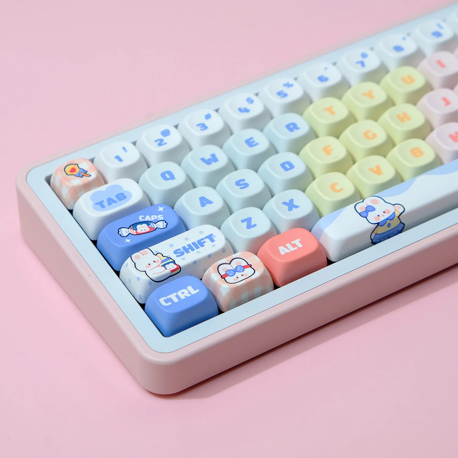 KTOMOT MOA perfil 125 teclas lindo conejo blanco grande tema Keycaps tinte Sub PBT Anime juego Keycap para teclado mecánico Mx Switch