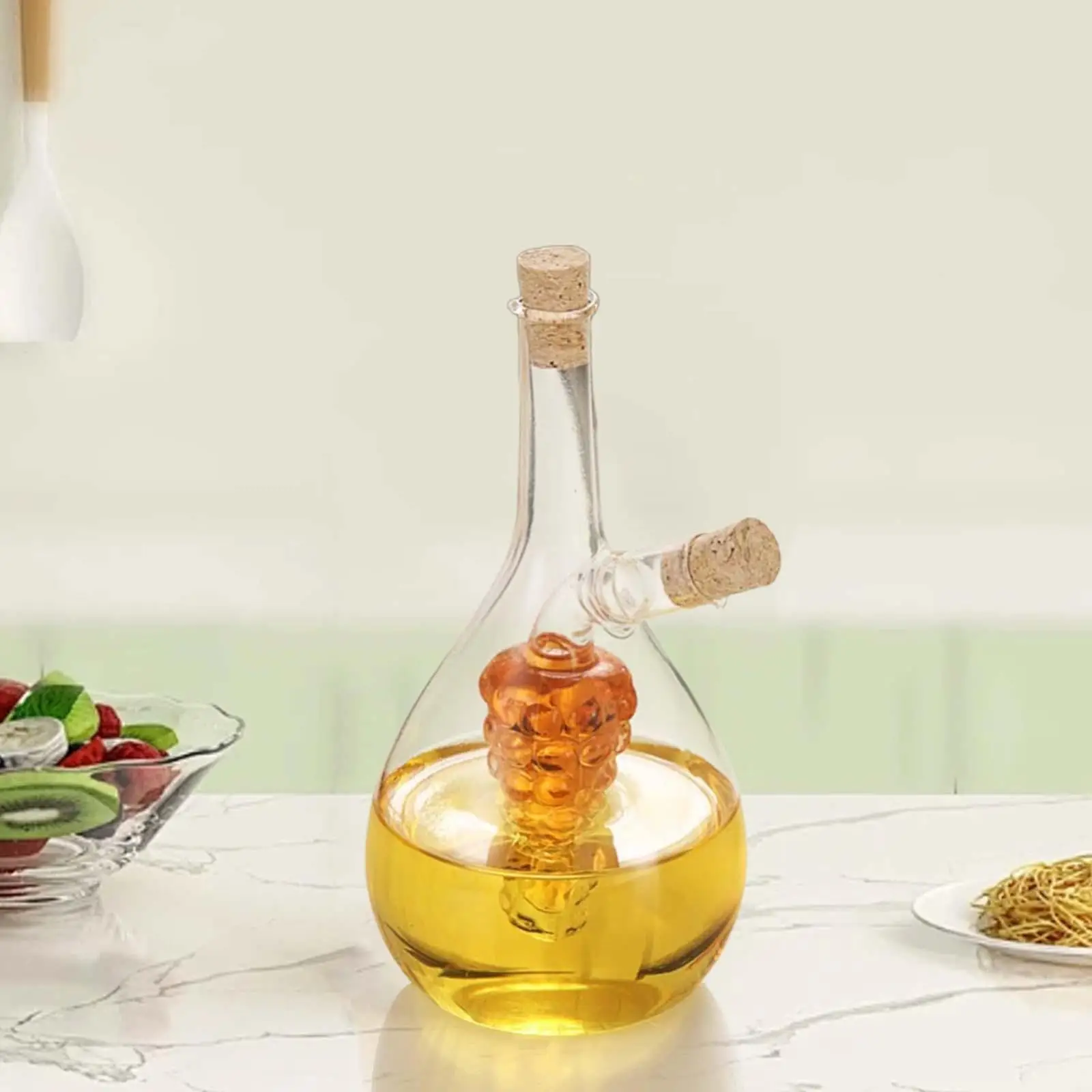 2 in 1 Glass Olive Oil and Vinegar Dispenser Bottle Grape Cluster Dual Pourer Kitchen Cruet for Chef Use