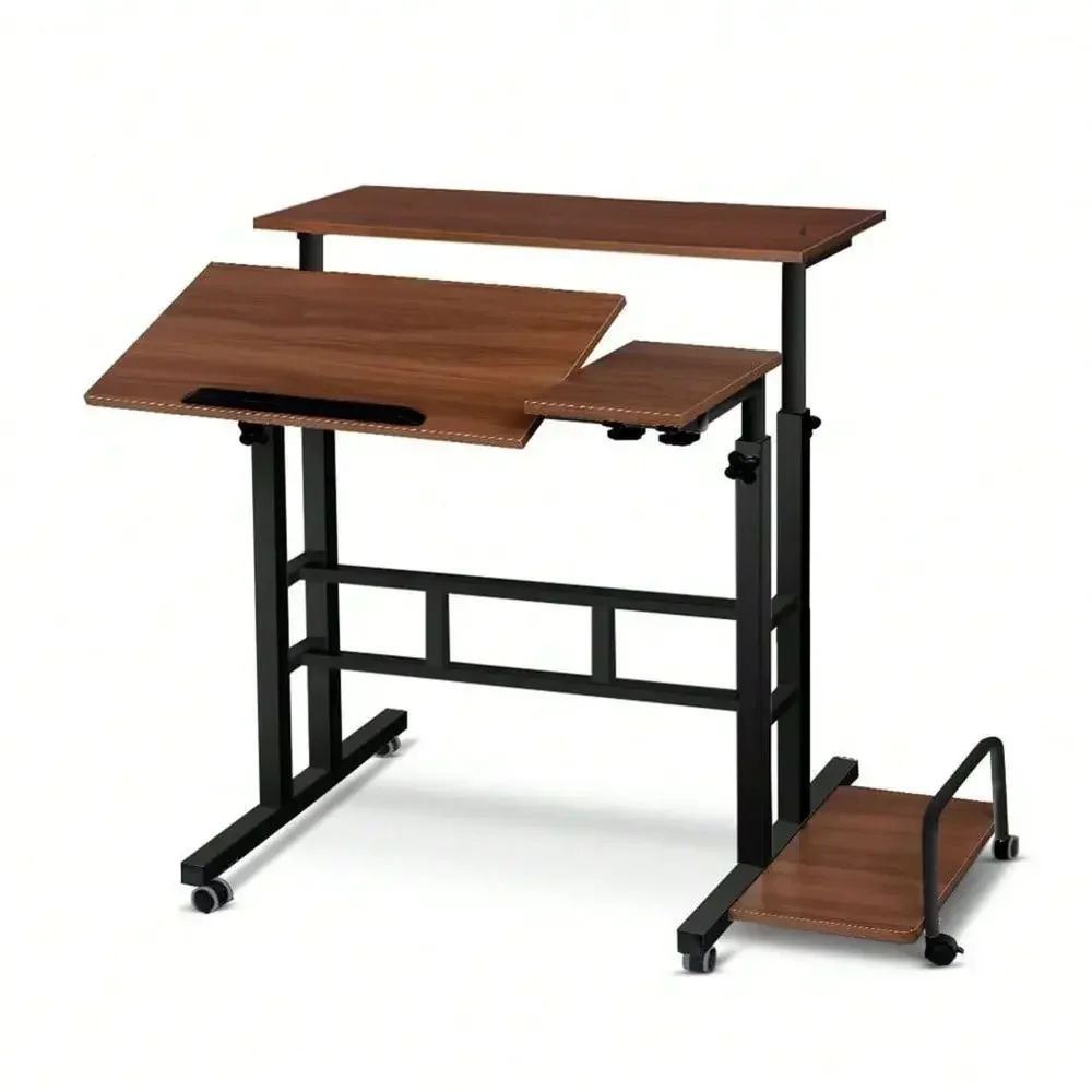 Mobile Liftable Standing Desk, Portable Rolling Desk Small Computer Desk, Adjustable Height Mobile Stand Up Desk With Wheels Fo