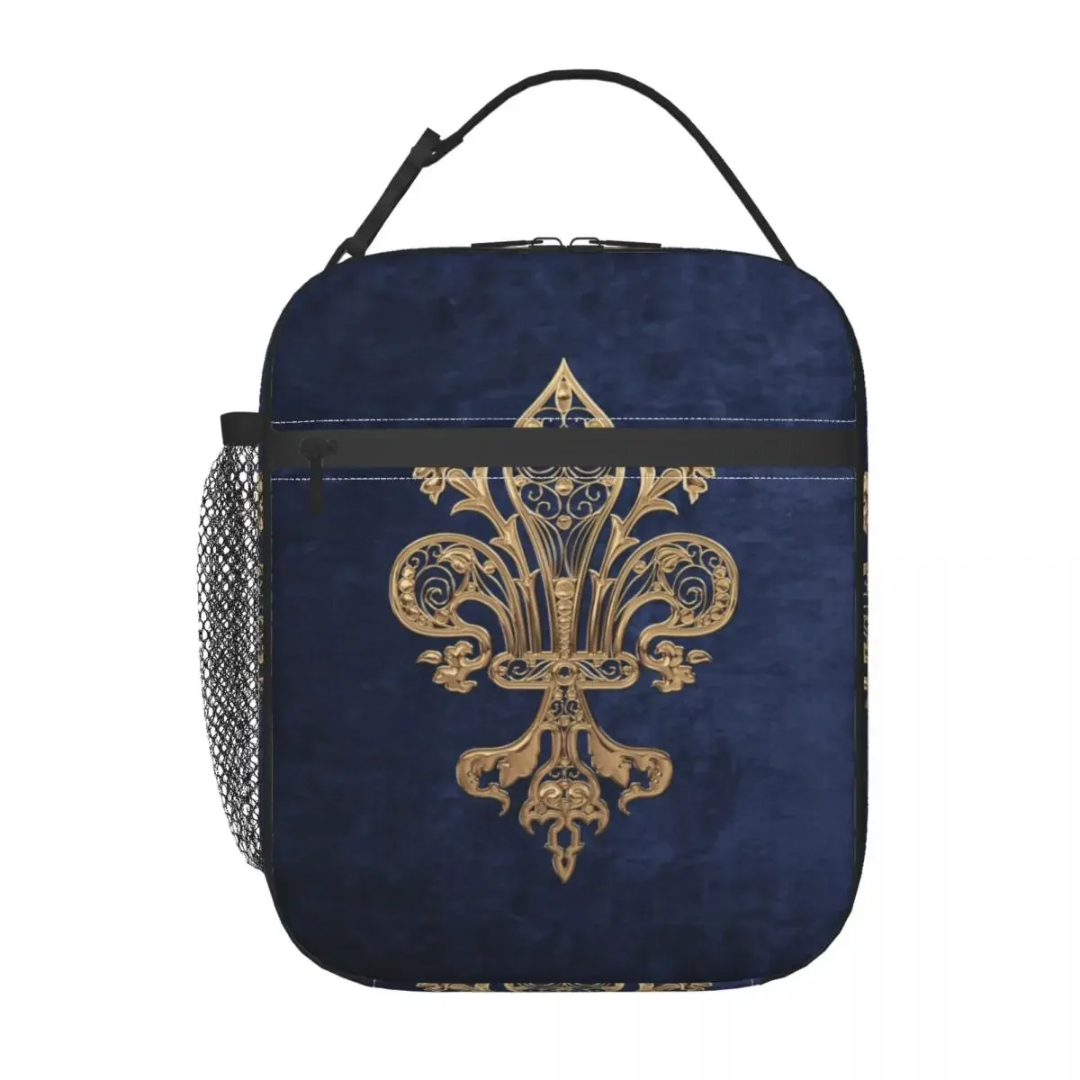 Gold Filigree Fleur De Lis Lily Flower Insulated Lunch Bags for Women Resuable Thermal Cooler Bento Box Work School Travel