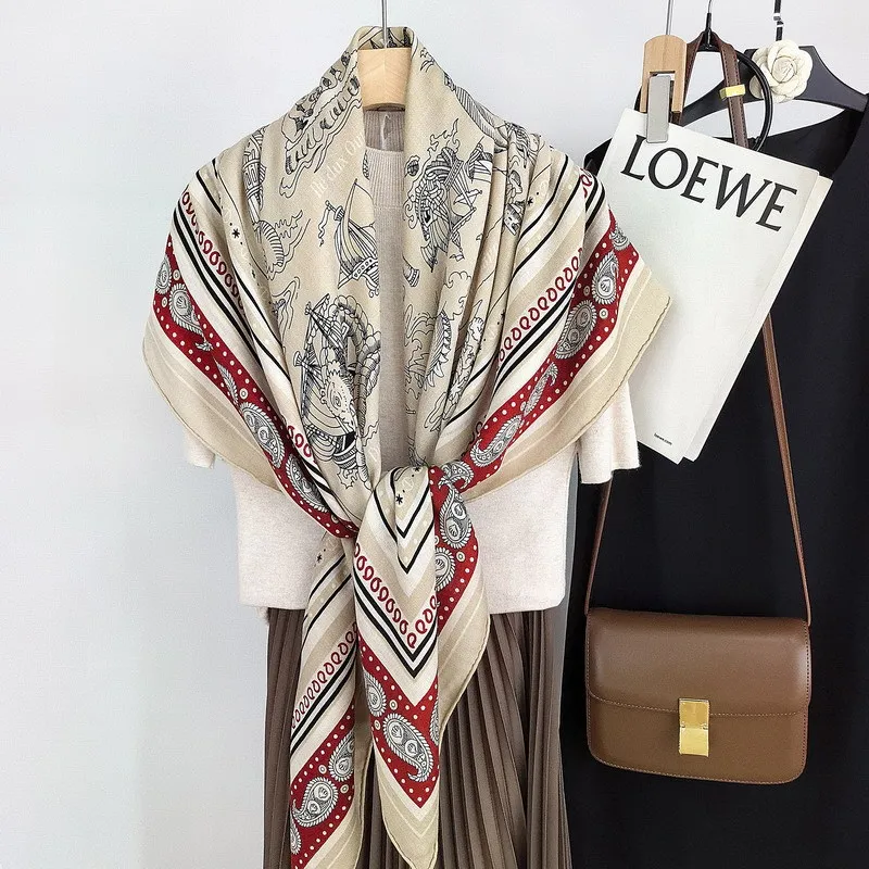 

Winter Warm Scarf Luxury Designer Shawls Wool Silk Pashmina Large Bandanas Hijab Winter Accessories Cape Hijabs 135CM